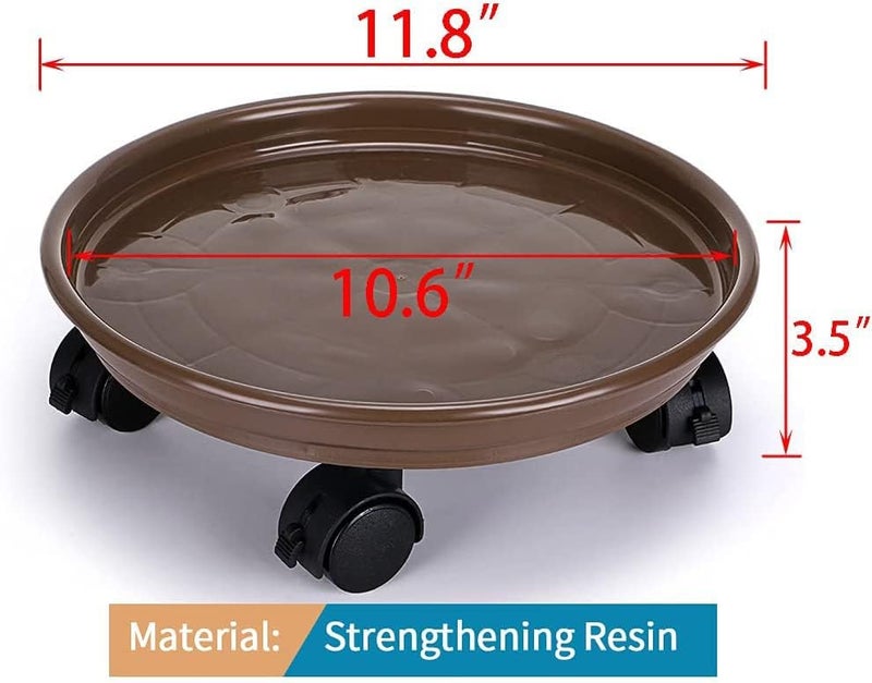 HGLCM 2Pcs Plant Caddy,Planter Pot Mover, Plant Pot Pallet Dolly Caster with Universal Wheels, Round Movable Planter Dolly Trolley Tray Pallet Outdoor Indoor Tree Flower Stand Planter (11.8 inch+2pcs+brown) - Image 2